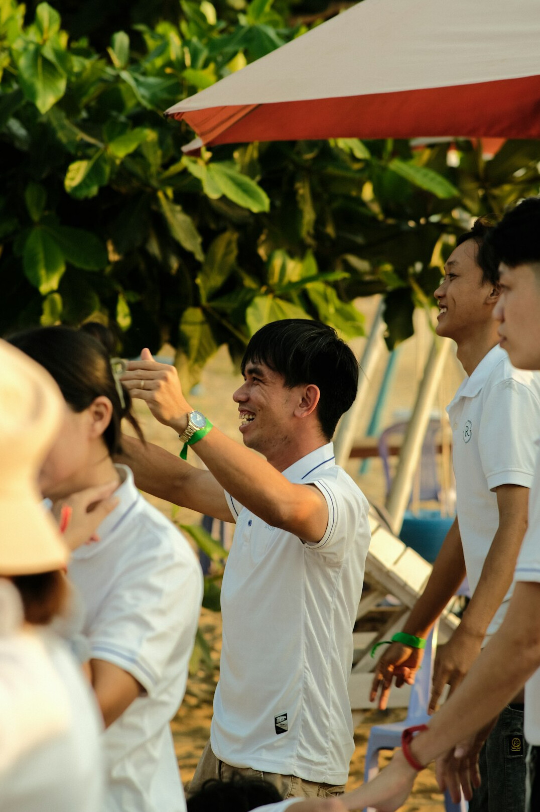 Team high-fiving after a successful project meeting